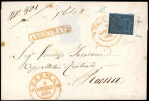 1856 - 40 cent. azzurro (5), a filo a ... 