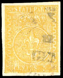 1853 - 5 cent. giallo arancio (6), perfetto ... 