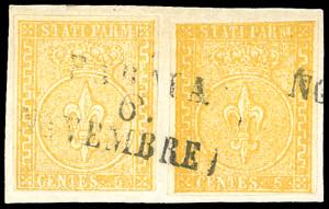 1853 - 5 cent. arancio e 5 cent. giallo ... 