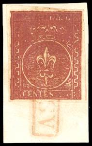 1855 - 25 cent. bruno rosso (8), stampa ... 