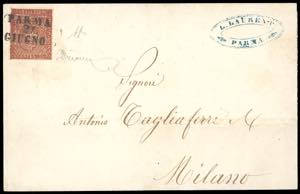 1855 - 25 cent. bruno rosso (8), perfetto e ... 