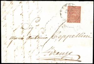 1856 - 25 cent. bruno rosso (8), perfetto e ... 