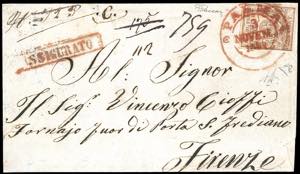 1857 - 25 cent. bruno lilla (10), perfetto, ... 