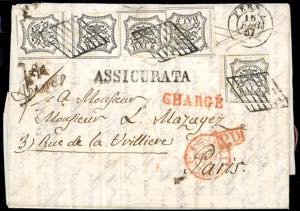 1857 - 8 baj bianco (9), cinque esemplari ... 