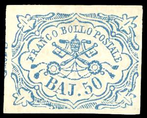 1852 - 50 baj azzurro (10), nuovo, gomma ... 