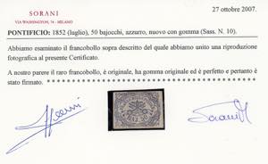1852 - 50 baj azzurro (10), nuovo, ... 
