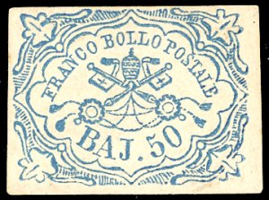 1852 - 50 baj azzurro (10), nuovo, gomma ... 