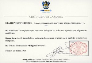 1852 - 1 scudo rosa carminio (11), ... 