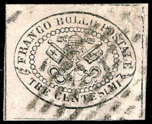 1867 - 3 cent. grigio rosa, non dentellato ... 