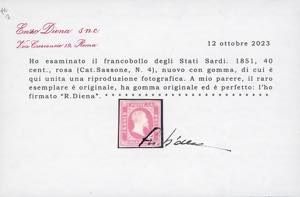 1851 - 40 cent. rosa (3), nuovo, ... 