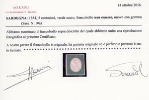 1854 - 5 cent. verde scuro, non ... 