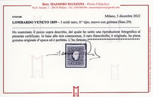 1859 - 3 soldi nero, II tipo (29), ... 