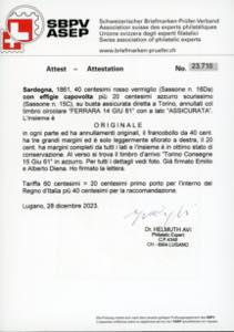 1861 - 40 cent. rosso vermiglio, ... 