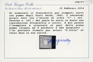 1861 - 2 cent. grigio nero, errore ... 