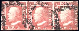 1859 - 5 grana rosa carminio, I tavola (9), ... 