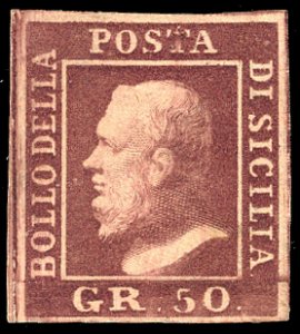 1859 - 50 grana lacca bruno (14), gomma ... 