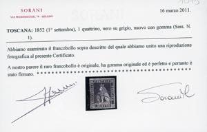 1851 - 1 quattrino nero su grigio ... 