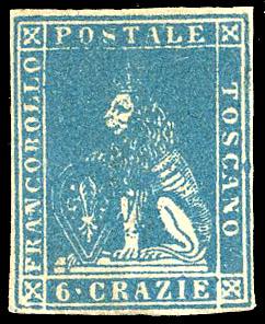 1857 - 6 crazie azzurro chiaro, II emissione ... 