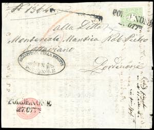 1863 - 3 soldi verde giallo e, al verso per ... 