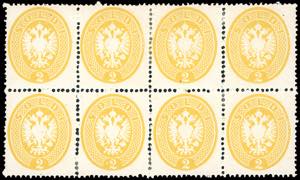 1863 - 2 soldi giallo, dent. 14 (36), blocco ... 
