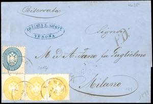 1865 - 2 soldi giallo, dent. 14, tre ... 
