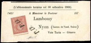 1866 - 2 cent. bruno rosso, De La Rue, ... 