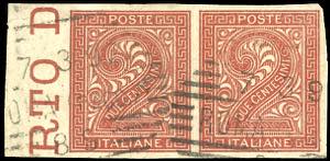 1866 - 2 cent. rosso mattone, De La Rue, ... 