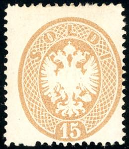 1864 - 15 soldi bruno, dent. 14 (40), gomma ... 