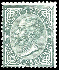 1865 - 5 cent. verde grigio scuro, De La ... 