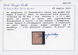 1863 - 10 cent. ocra arancio, De ... 