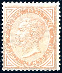 1866 - 10 cent. ocra giallo, De La Rue, ... 