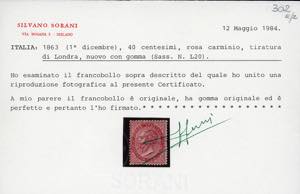 1863 - 40 cent. rosa carminio, De ... 