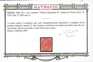 1866 - 40 cent. rosso carminio, De ... 