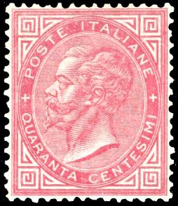1866 - 40 cent. rosso carminio, De La Rue, ... 