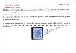 1867 - 20 cent. azzurro, tiratura ... 