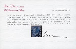 1877 - 10 cent. azzurro (27), ben ... 