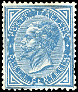 1877 - 10 cent. azzurro (27), ben centrato, ... 