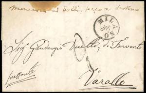 1859 - Lettera non affrancata da Milano ... 