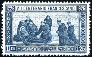 1926 - 1,25 lire San Francesco, dent. 13 1/2 ... 