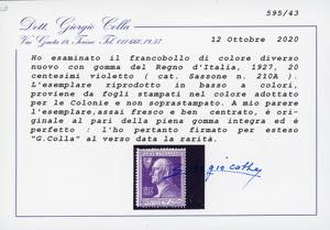 1927 - 20 cent. Volta violetto, ... 