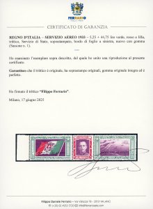 1933 - 5,25 + 44,75 lire Trittico ... 