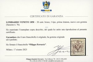 1850 - 30 cent. bruno, I tipo, ... 