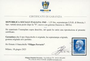 1943 - 1,25 lire, soprastampa ... 