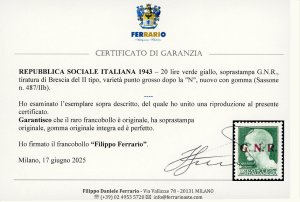 1943 - 20 lire, soprastampa G.N.R. ... 