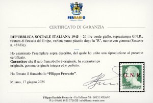 1943 - 20 lire soprastampa G.N.R. ... 