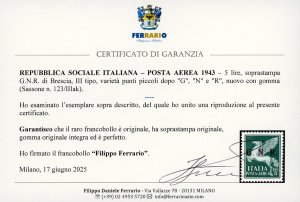 1943 - 5 lire, soprastampa G.N.R. ... 