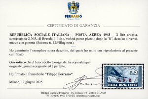 1943 - 2 lire ardesia, soprastampa ... 