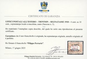 TIENTSIN SEGNATASSE 1918 - 4 cent. ... 