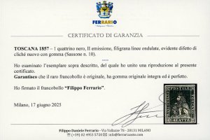 1857 - 1 q. nero, II emissione, ... 