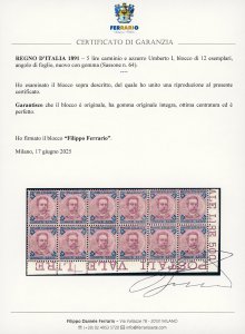 1891 - 5 lire carminio e azzurro ... 